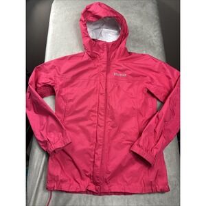 Marmot Women Small Pink Hooded Rain Windbreaker Coat‎ Jacket Hiking Running EUC!